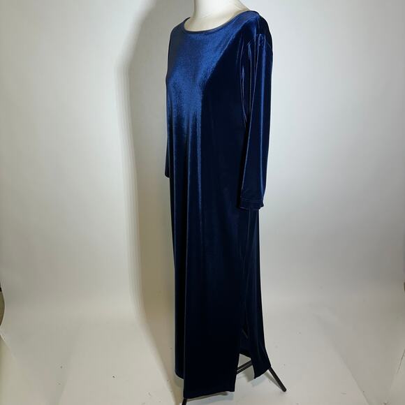 Vintage Talbots Blue Velvet 3/4 Sleeve Maxi Dress Womens Size Medium M VTG Goth - Picture 5 of 11